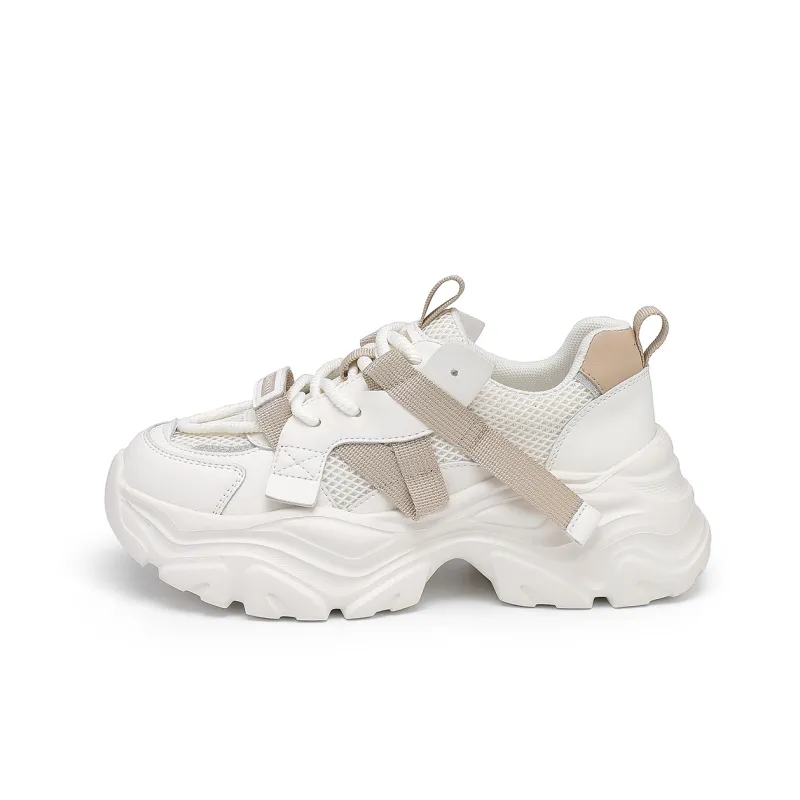 BAIJIHONG Slip Resistant, Abrasion Resistant, Lightweight, Height Increasing Low Top Chunky Sneakers 5cm Women's-0