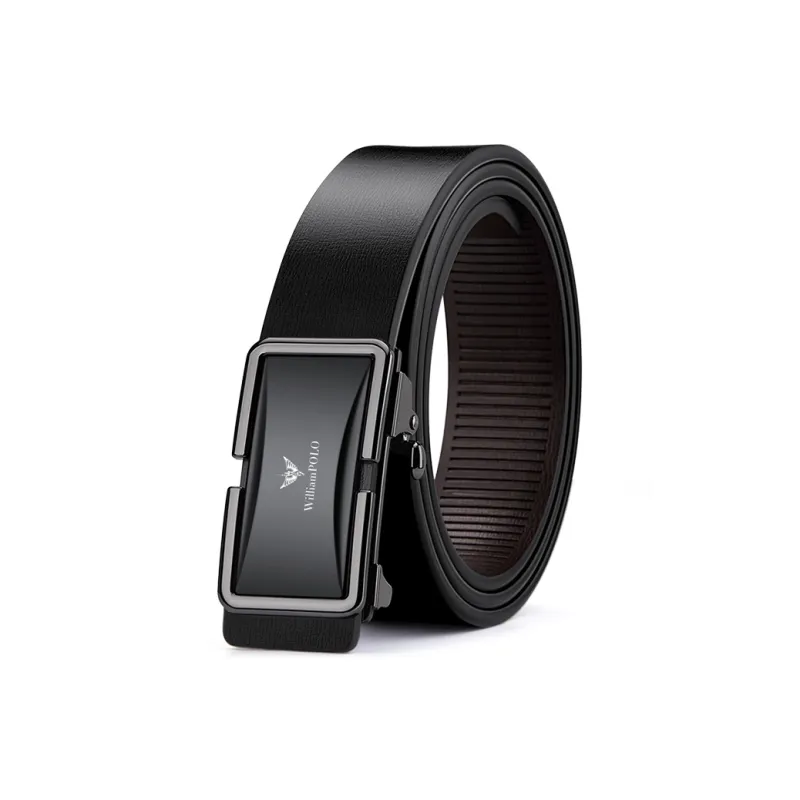WilliamPOLO Cow Leather Leather Belts Men's Gunmetal 3.4cm Wide-0