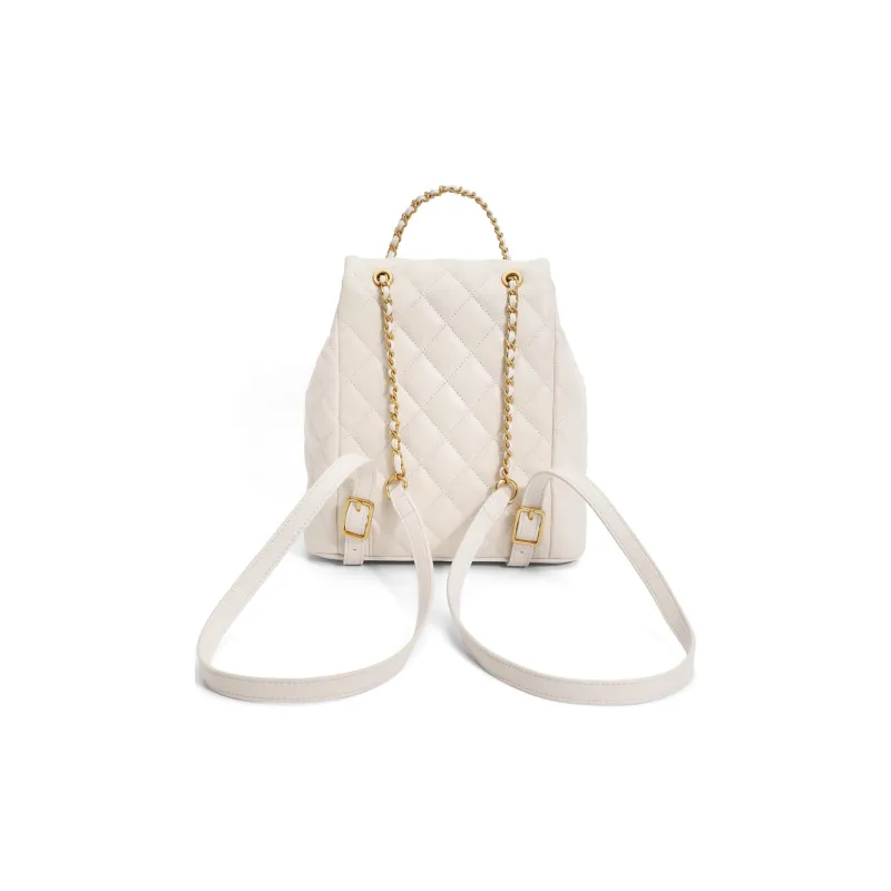 BELLE Sheepskin Backpack Chain Bag Medium Size Women's Beige, Black-3
