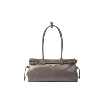 PRADA Leather Handbag Shoulder Bag Medium Size Women's Asphalt Gray