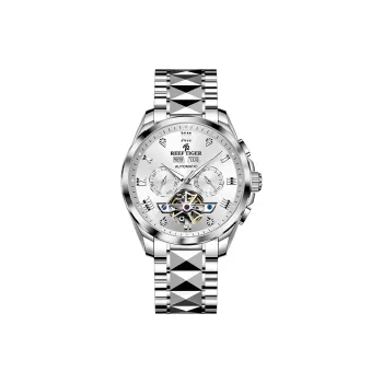 REEF TIGER Automatic Mechanical Movement Tungsten Steel Strap Watch Men's Watches Silver Dial