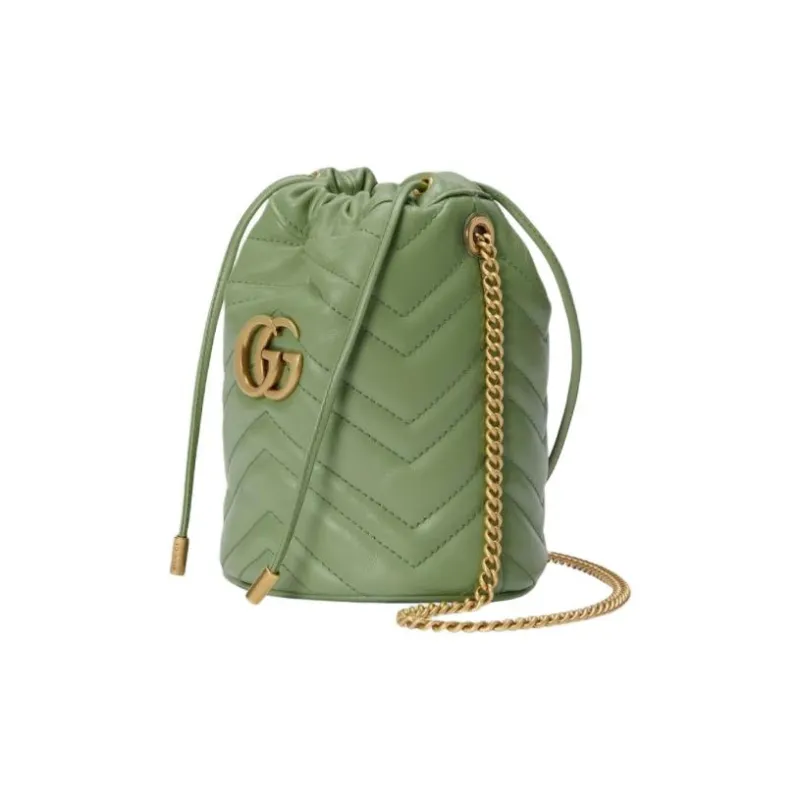 GUCCI Marmont Chevron Leather Bucket Bags Crossbody Bag Shoulder Bag Women's Sage Green-1