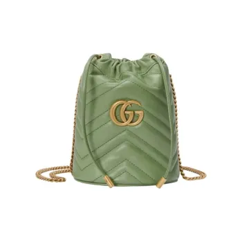 GUCCI Marmont Chevron Leather Bucket Bags Crossbody Bag Shoulder Bag Women's Sage Green
