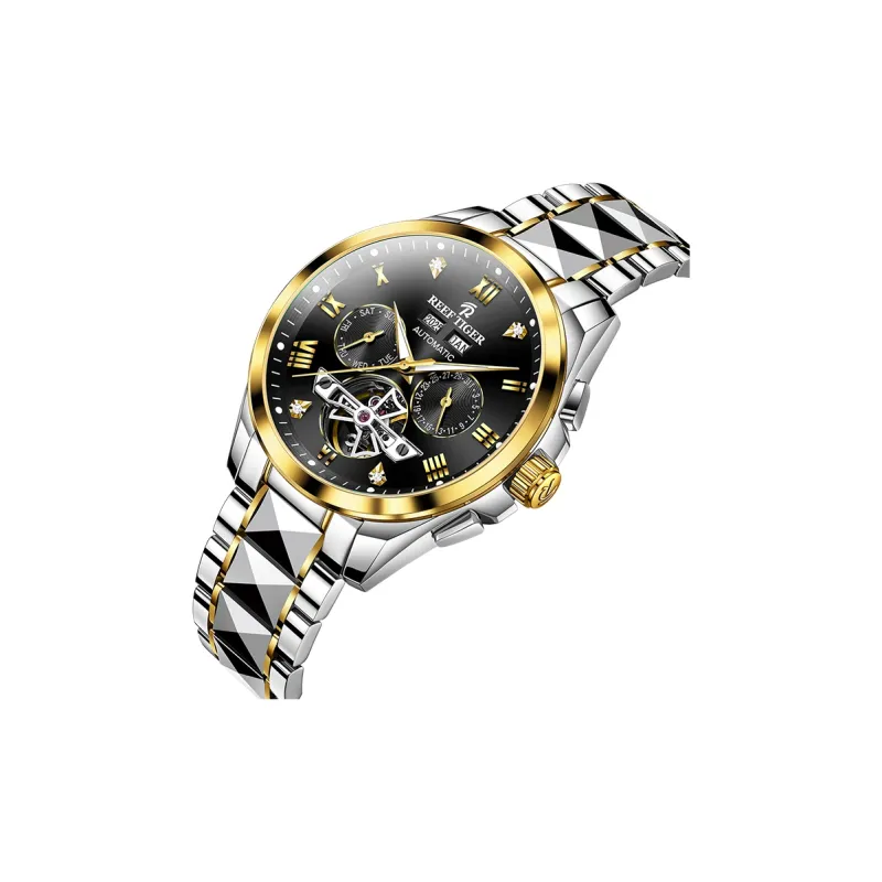 REEF TIGER Automatic Mechanical Movement Tungsten Steel Strap Watch Men's Watches Silver Dial-16