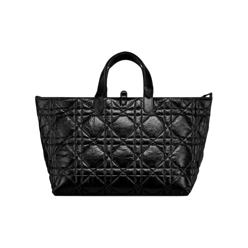 DIOR Cow Leather Tote Bag Shopping Bag Handbag Shoulder Bag Large Size Women's Black-2