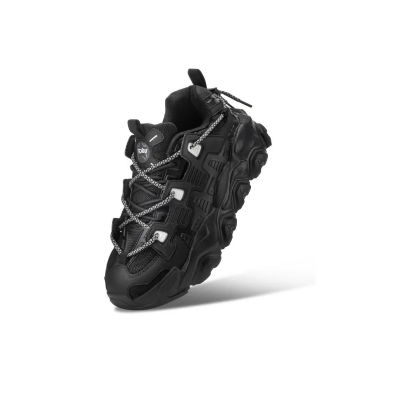SPHU Cushioned Wear Resistant Lightweight Breathable Slip Resistant Low Top Chunky Sneakers Unisex Black-3