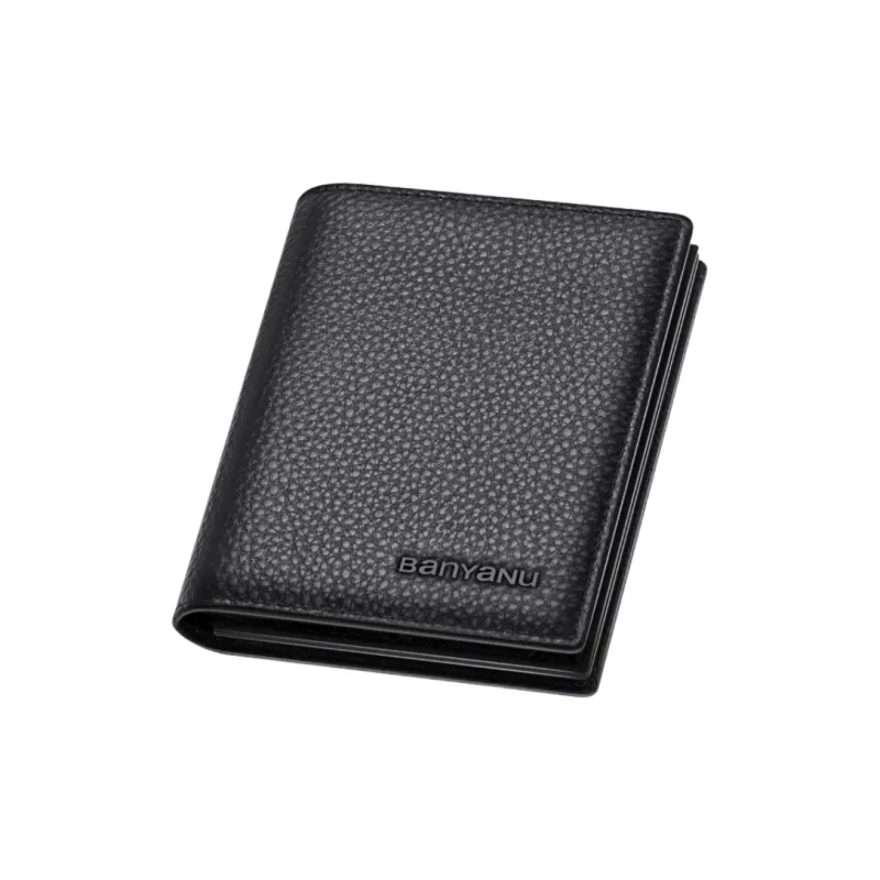 Banyanu Cow Leather Wallets Card Holders Men's Black/Coffee-5