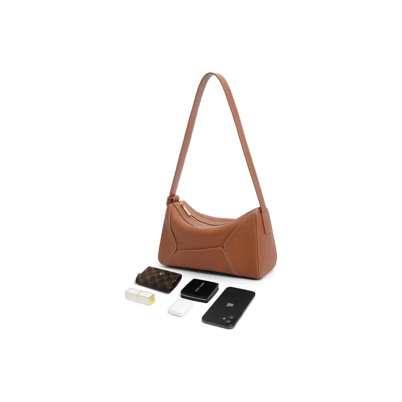 BELLE Cow Leather Shoulder Bag Medium Size Women's Solid Color-9