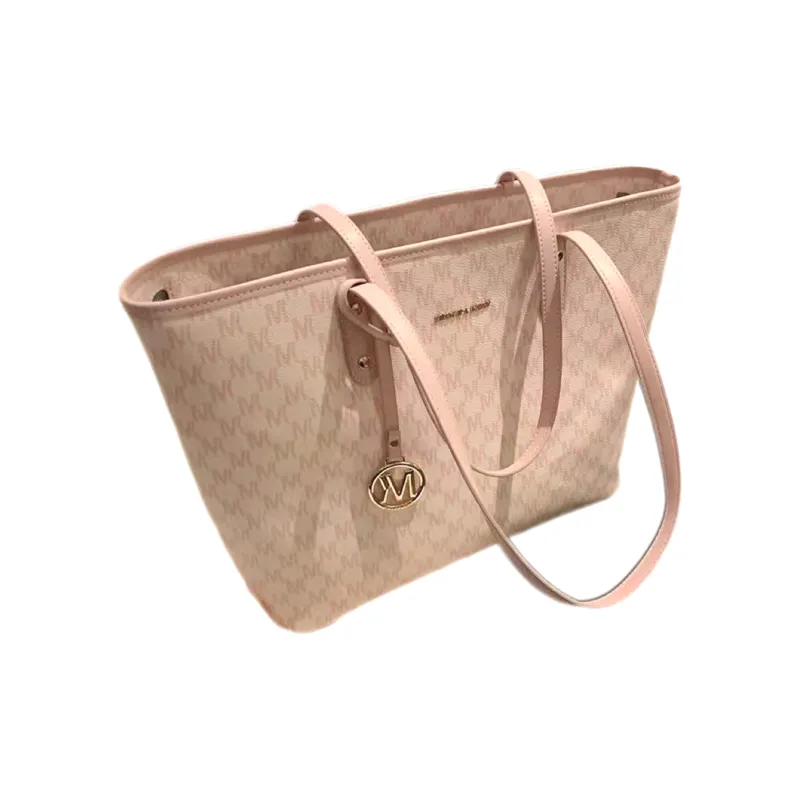ALOENEY PU Tote Bag, Shopping Bag, Shoulder Bag Women's Ecru/Pink-3