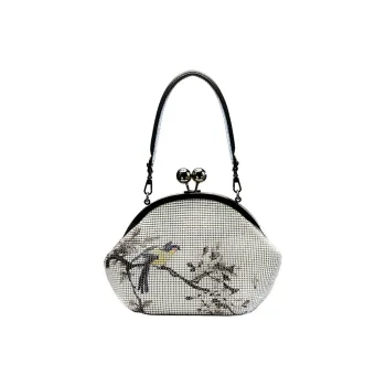 COIN QIAN Microfiber Synthetic Leather Handbag Small Size Women's Ink-Wash Black & White