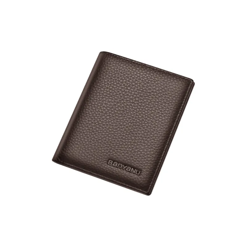 Banyanu Cow Leather Wallets Card Holders Men's Black/Coffee-2