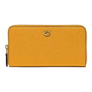 COACH Accordion Zip Eggstone Grain Leather Wallet Small Size Women's Mustard Yellow