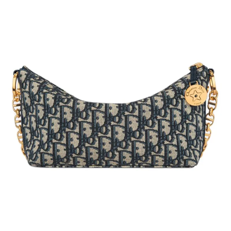 DIOR Jacquard Fabric Handbag Shoulder Bag Women's Blue-3