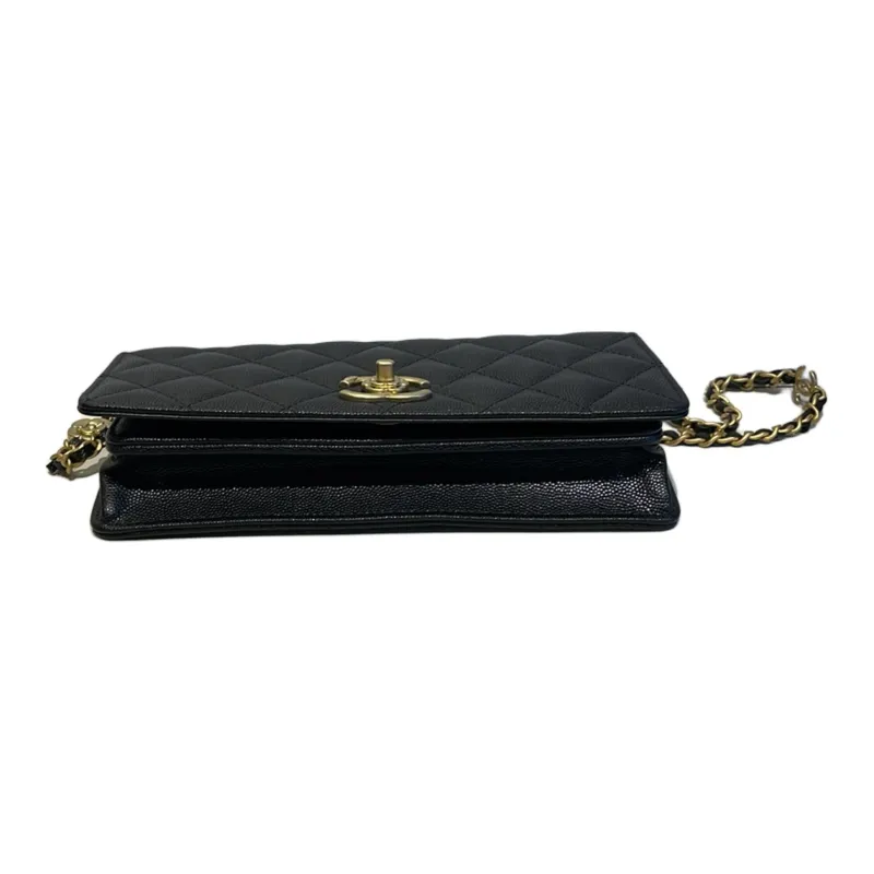 CHANEL Grain Shiny Litchi Calfskin Leather Chain Bag, Shoulder Bag, Crossbody Bag Women's Black-3