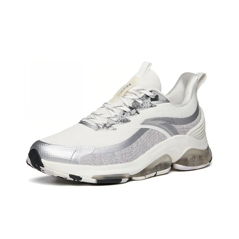 Anta Cushioned Slip-Resistant Abrasion-Resistant Low-Top Running Shoes Men's White Silver Cushioning Casual-2