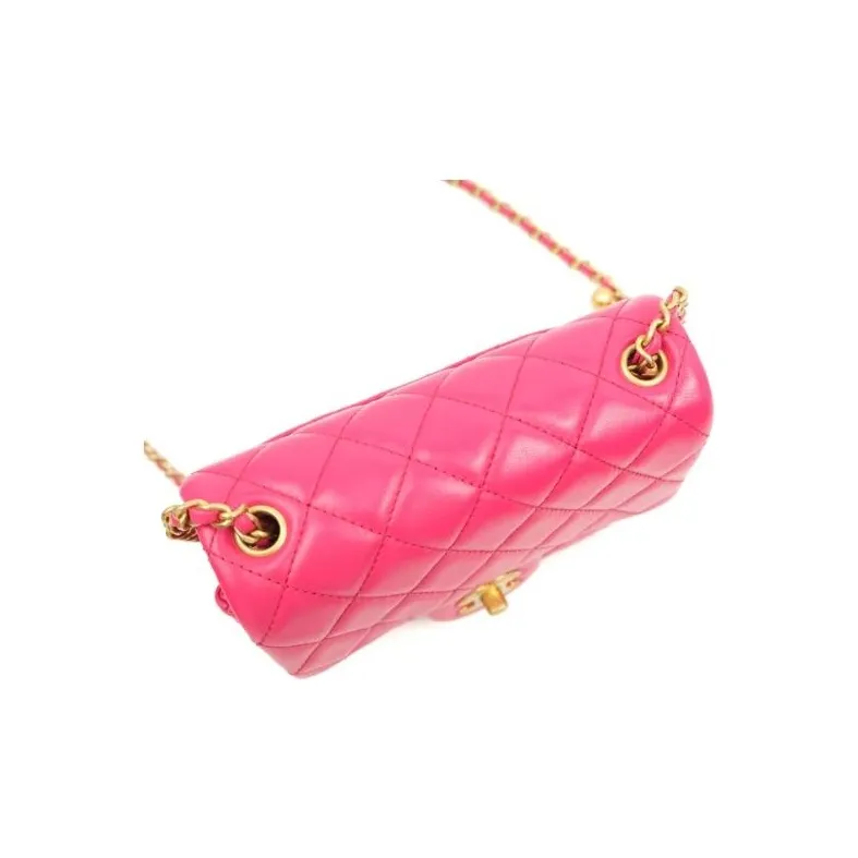 CHANEL Little Golden Ball Lambskin Flap Bag, Shoulder Bag, Crossbody Bag Mini Women's Rose Red & Deep Pink-4