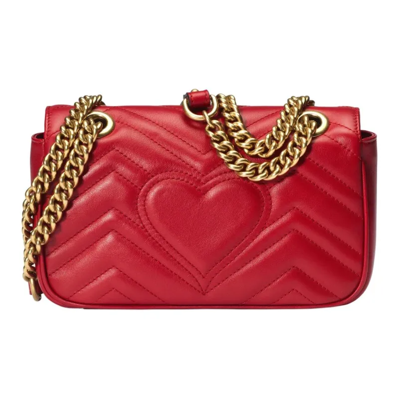 GUCCI GG Marmont Quilting Leather Crossbody Bag Shoulder Bag Women's Red-3