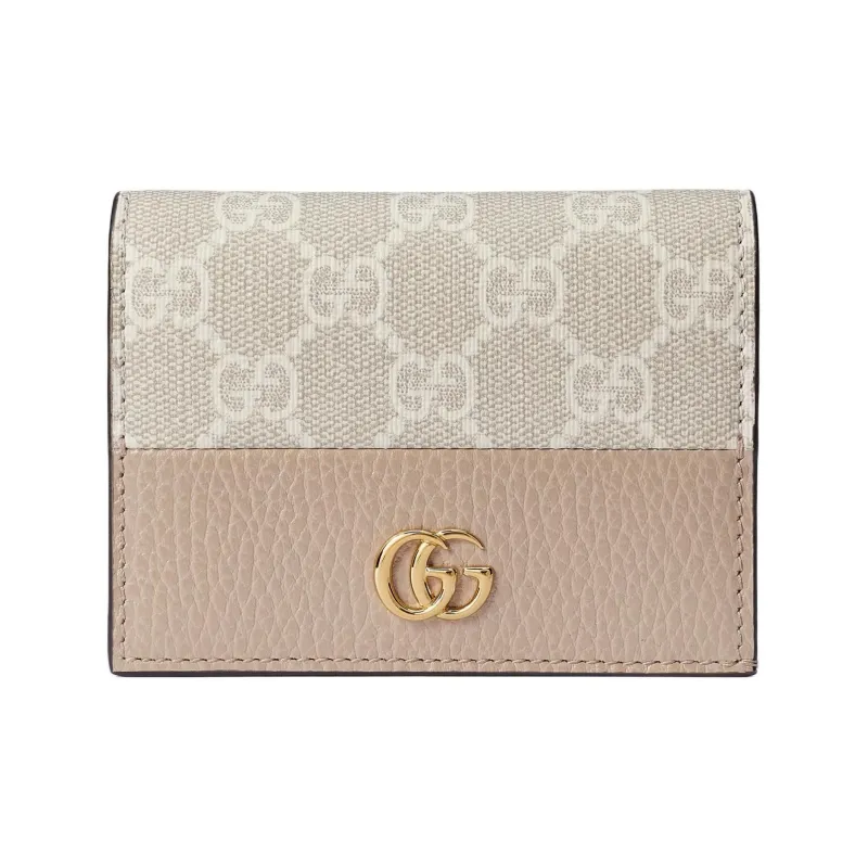 GUCCI GG Marmont Canvas With Leather Card Holder Women's Beige & White-0
