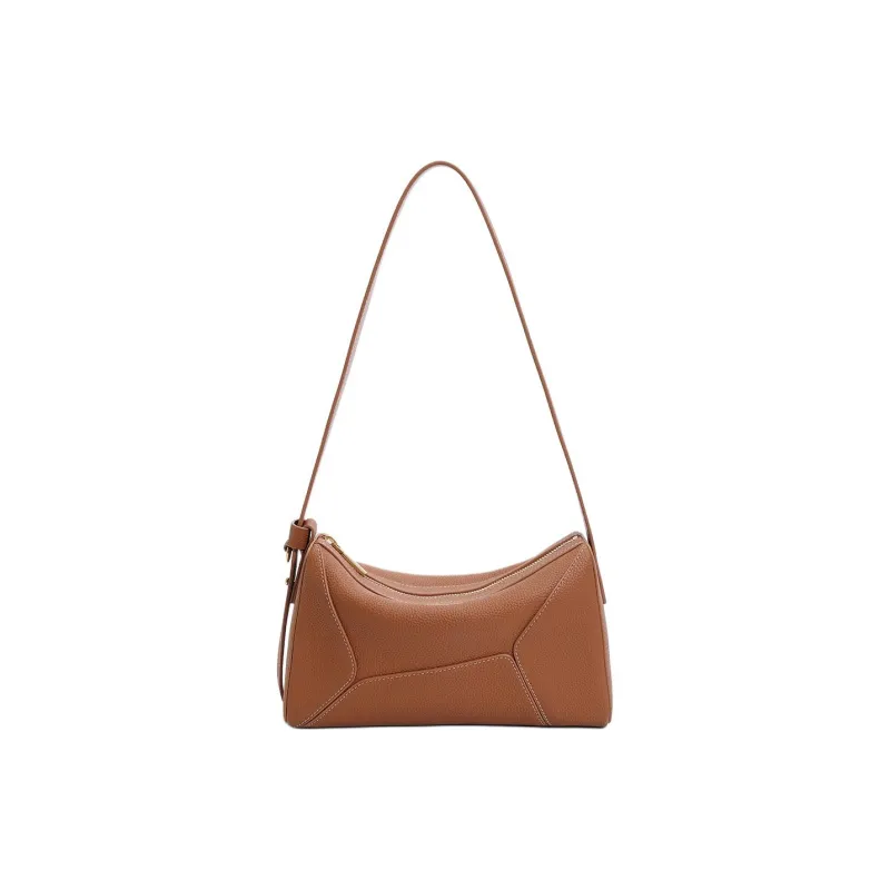 BELLE Cow Leather Shoulder Bag Medium Size Women's Solid Color-10
