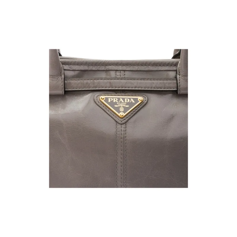 PRADA Leather Handbag Shoulder Bag Medium Size Women's Asphalt Gray-3