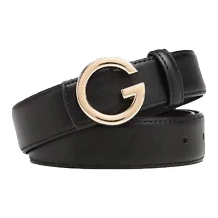 AUGTARLION Fashion Casual Letter Smooth Buckle Dress Leather Belts Women's Black/Brown Width 2.4CM-2
