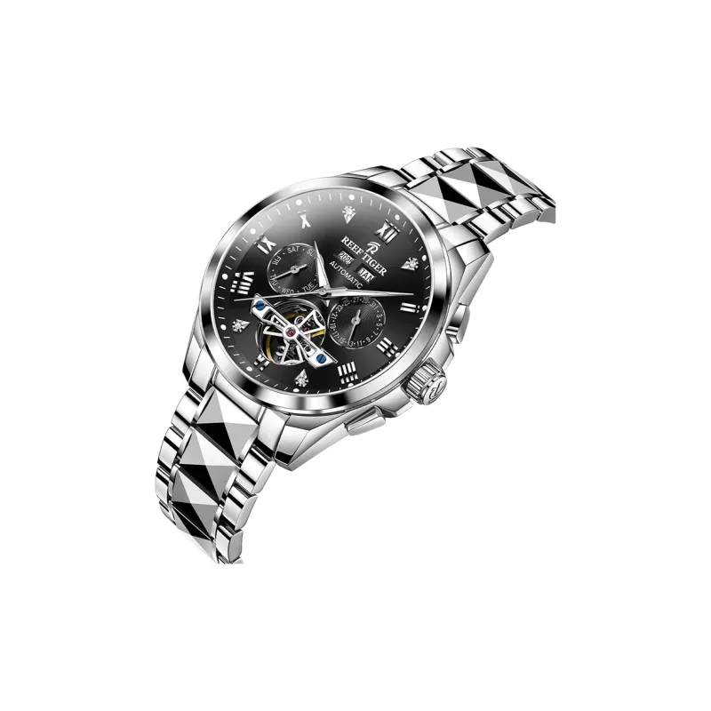 REEF TIGER Automatic Mechanical Movement Tungsten Steel Strap Watch Men's Watches Silver Dial-7