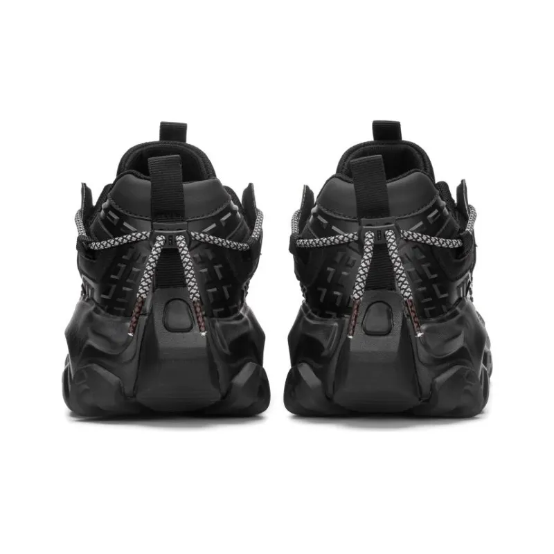 SPHU Cushioned Wear Resistant Lightweight Breathable Slip Resistant Low Top Chunky Sneakers Unisex Black-4