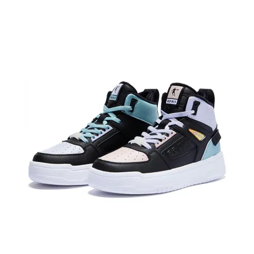 QIAODAN Skateboard Shoes Women's High Top Black/Blue/Pink
