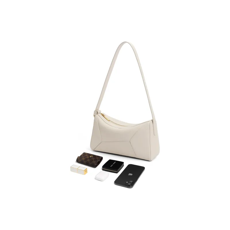 BELLE Cow Leather Shoulder Bag Medium Size Women's Solid Color-15