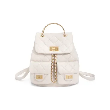 BELLE Sheepskin Backpack Chain Bag Medium Size Women's Beige, Black
