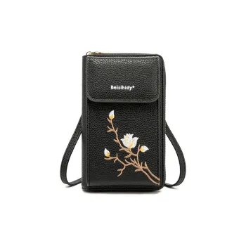 ALOENEY PU One Shoulder Crossbody Cell Phone Pouch Small Size Women's Black