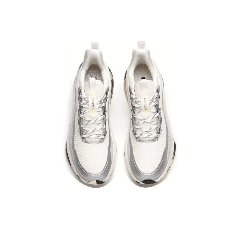 Anta Cushioned Slip-Resistant Abrasion-Resistant Low-Top Running Shoes Men's White Silver Cushioning Casual-3