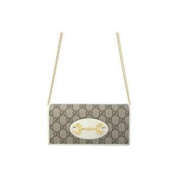 GUCCI Horsebit 1955 Coated Canvas With Leather Shoulder Bag, Crossbody Bag Women's Ebony & White
