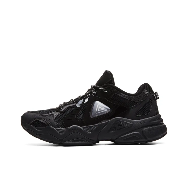 PEAK Taichi P2K Chunky Sneakers Cushioning Rebound Wear Resistant Low Top Casual Shoes Men's All Black-0
