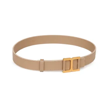 Chloe Solid Color Design Smooth Buckle Brass Calfskin Leather Belts Unisex Brown Width: 3CM