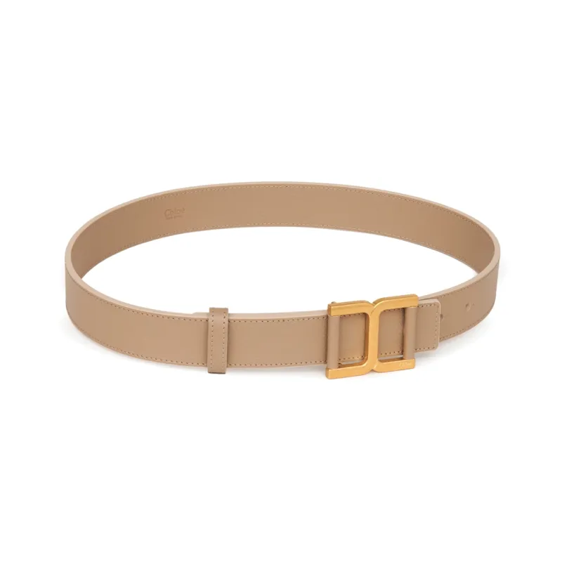 Chloe Solid Color Design Smooth Buckle Brass Calfskin Leather Belts Unisex Brown Width: 3CM-0