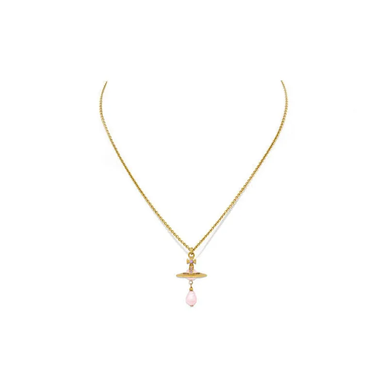Vivienne Westwood Baroque Pearl Glass Brass Crystal Gold Plated Necklaces Women's Gold/Pink-1