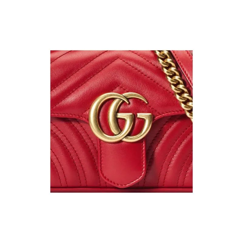 GUCCI GG Marmont Quilting Leather Crossbody Bag Shoulder Bag Women's Red-6