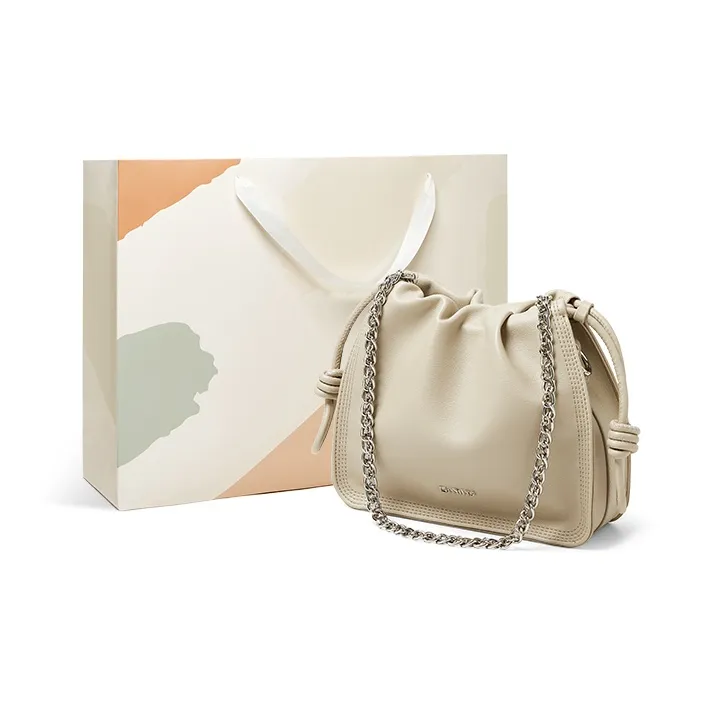 15 MINS Genuine Leather Shoulder Bag Crossbody Bag Cloud Bag Small Size Women's Milk Tea Beige/Caramel Brown-4