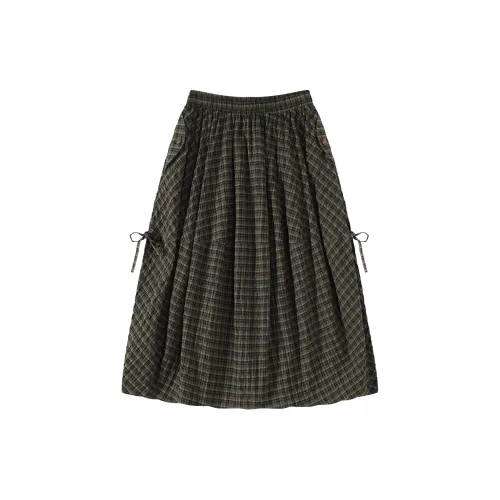 Saotome Casual Long Skirts Women's Black/Green Check