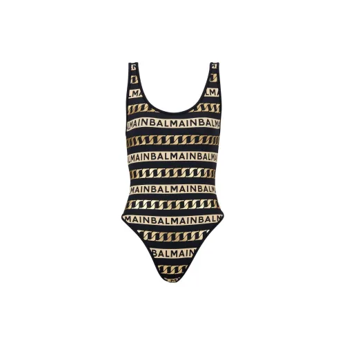 BALMAIN Striped Logo-print Swimsuit