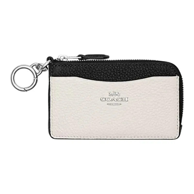 COACH Card Case Cow Leather Card Holder Mini Women's Silver Hardware With White And Black Accents-0