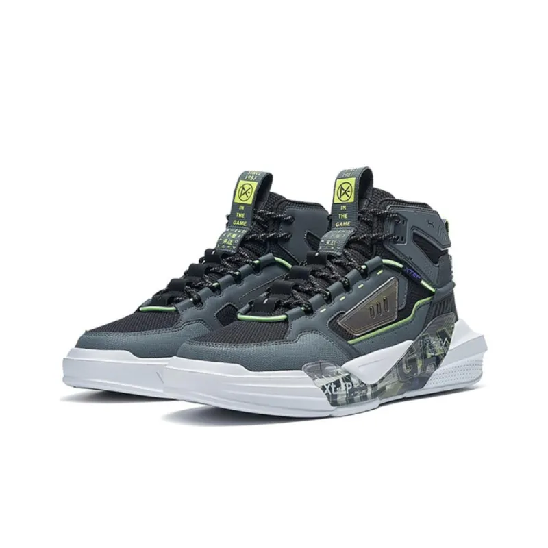XTEP Surprise Collection Anti Slip Wear Resistant High Top Skateboard Shoes Men's Black Gray Green-1