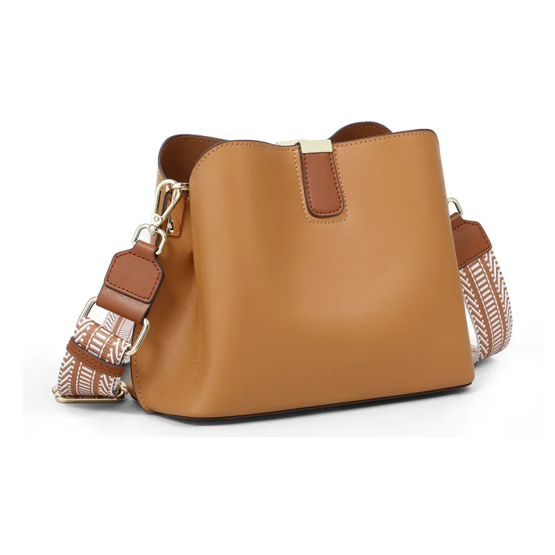 COMELY Cow Leather With Synthetic Leather Bucket Bag, Shoulder Bag, Crossbody Bag Regular Women's Sunset Yellow-2
