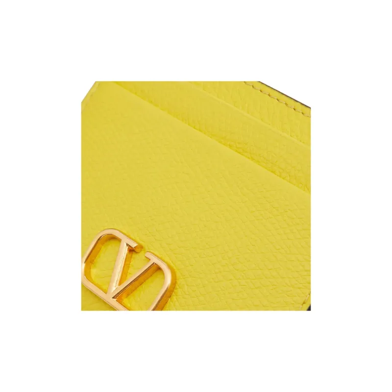 Valentino Grain Cow Leather Card Holder Women's Cedar Yellow-4