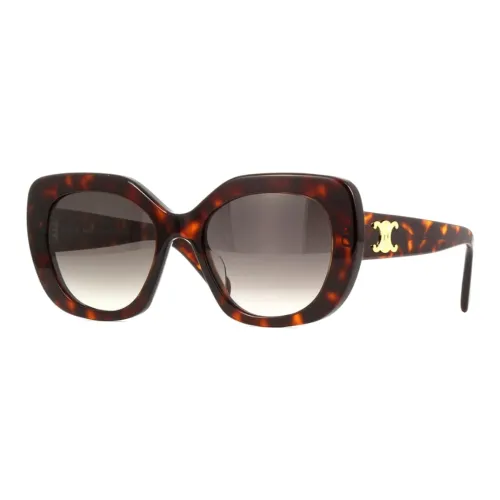 CELINE Acetate Irregular Shape Sunglasses Unisex Red Brown