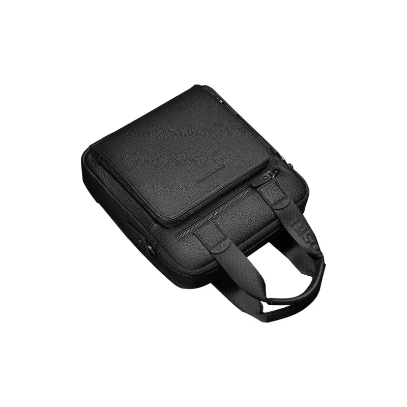 BISON DENIM Top Grain Cow Leather Shoulder Bag Crossbody Bag Men's Black-2