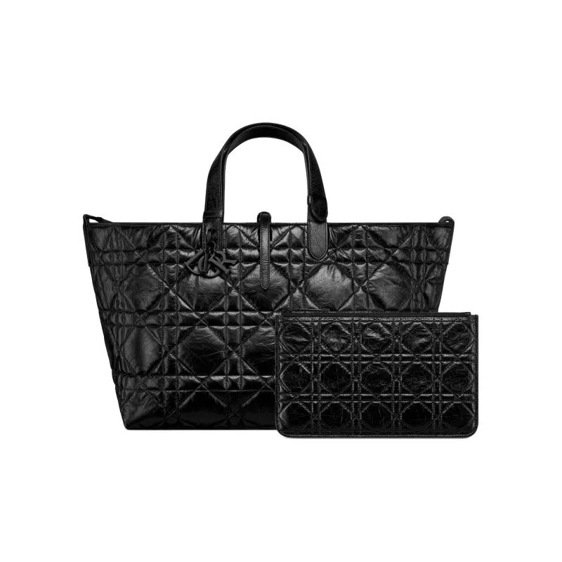 DIOR Cow Leather Tote Bag Shopping Bag Handbag Shoulder Bag Large Size Women's Black-4