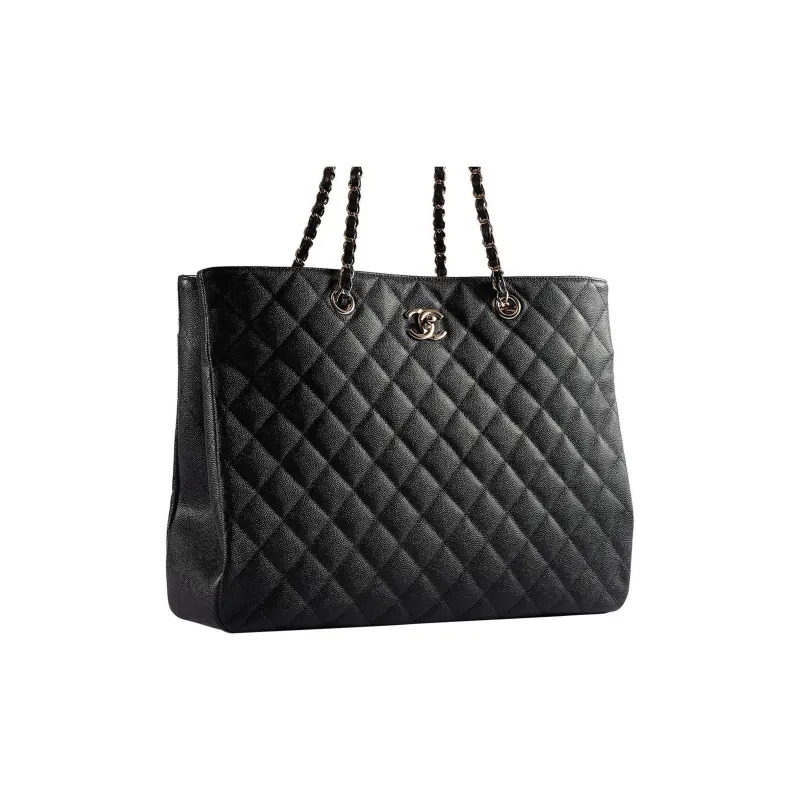 CHANEL Grain Calfskin With Caviar Cow Leather Tote Bag, Shopping Bag, Handbag, Shoulder Bag Unisex Black-1