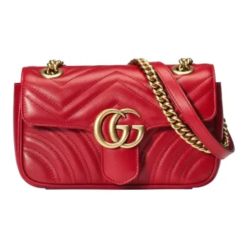 GUCCI GG Marmont Quilting Leather Crossbody Bag Shoulder Bag Women's Red